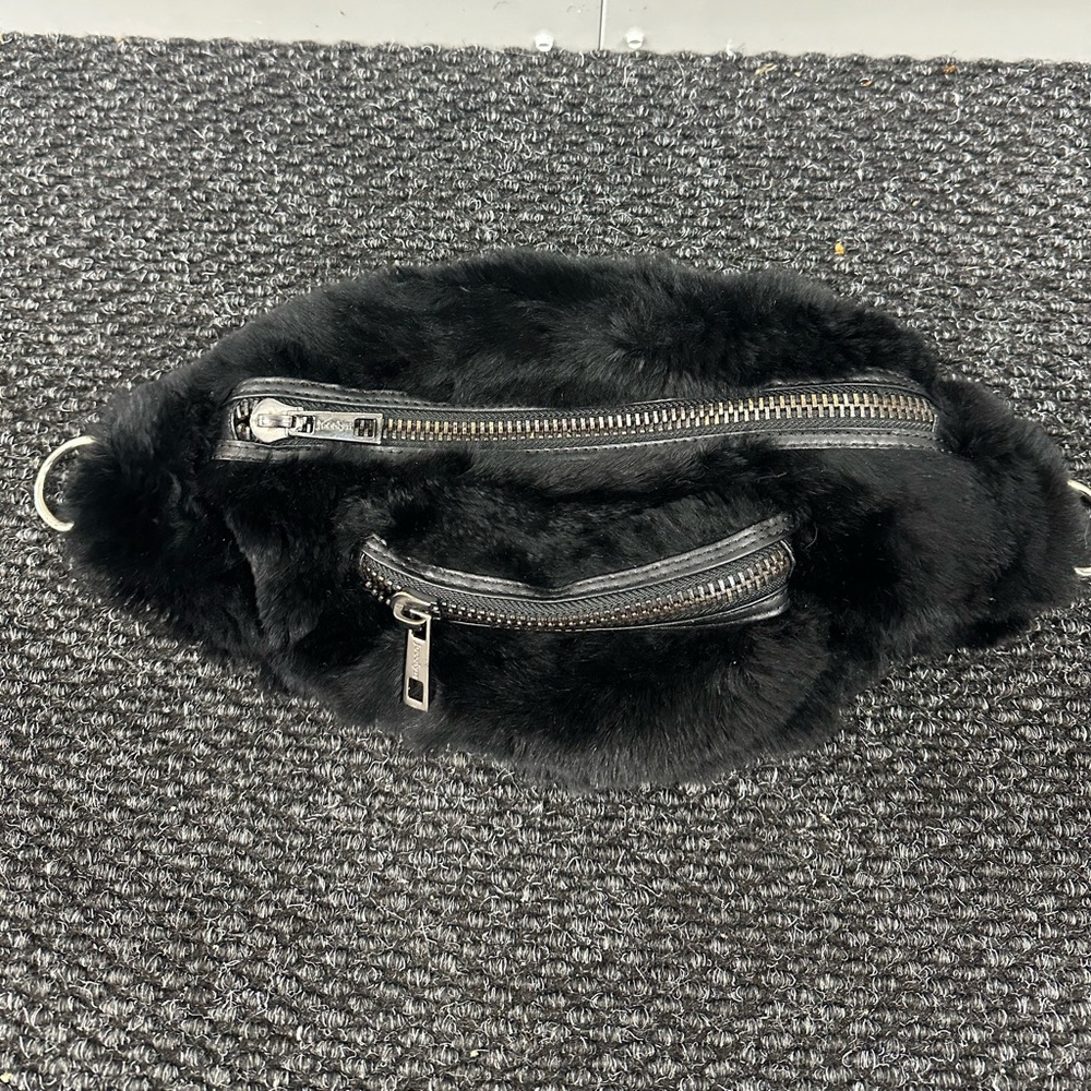 Jocelyn Black Faux Fur Belt Bag with Zippers